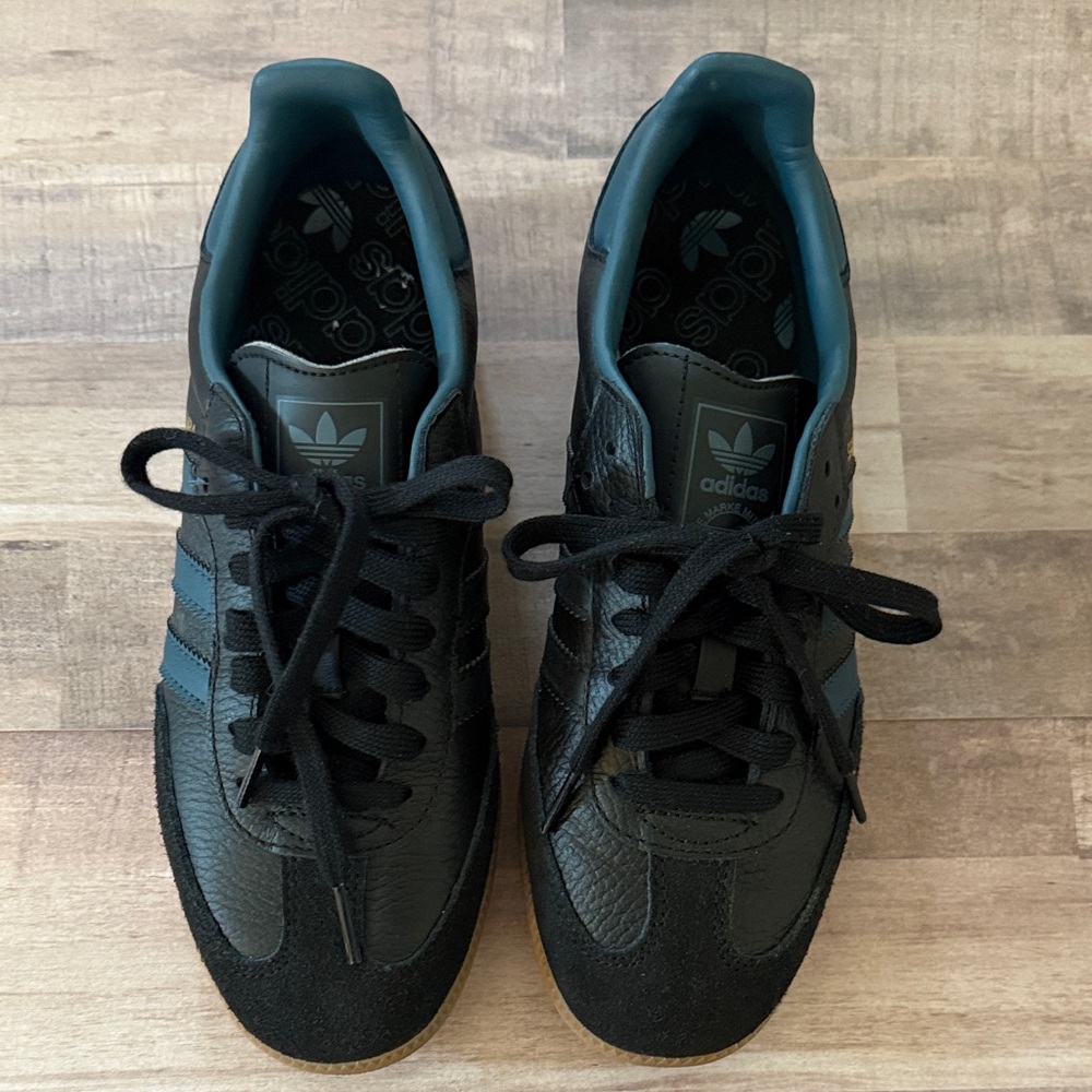adidas Women's Black Leather & Teal Accent Sneakers